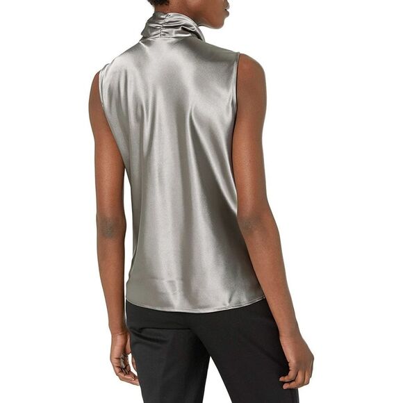 New! NINE WEST Women's Charmeuse Tie-Neck Top Blouse Size XS Color Platinum - Picture 3 of 3